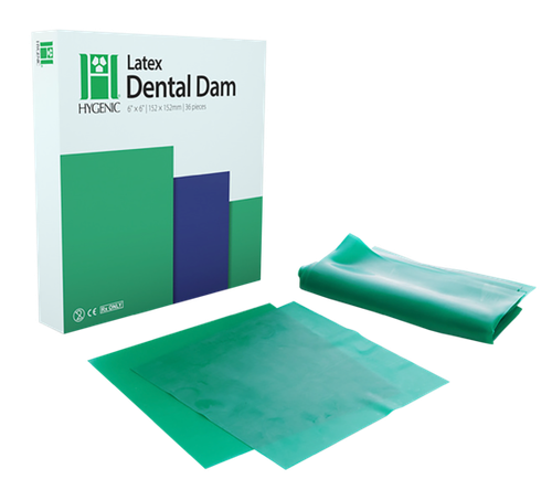 Four D Rubber Hygenic Latex Dental Dam, 6x 6 (15 cm x 15 cm), Green, Medium Gauge, Latex, 36/bx